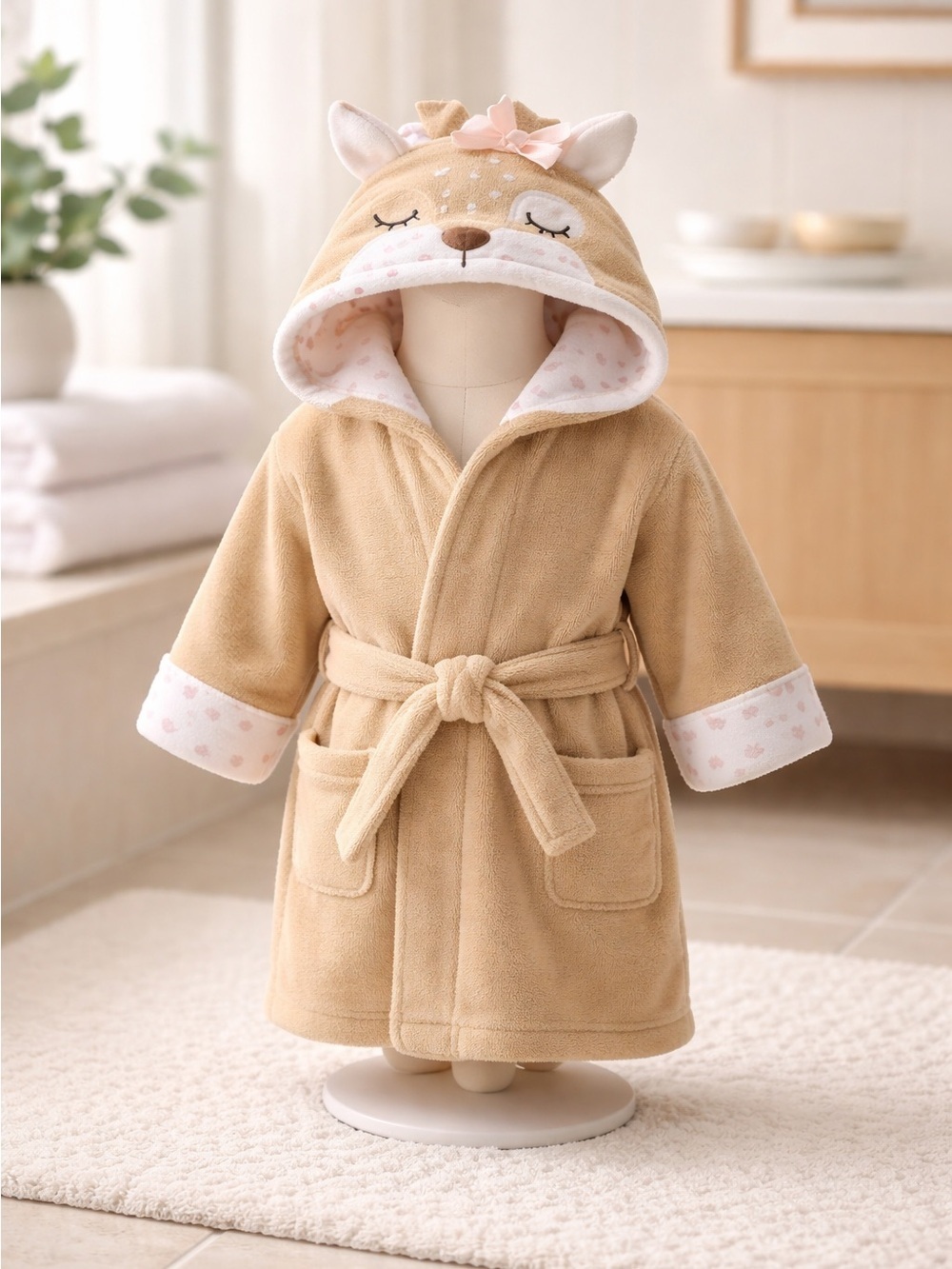 NWT Baby Essentials Baby Essentials 100% Cotton Hooded Robe Bath Towel Fits 0-9M